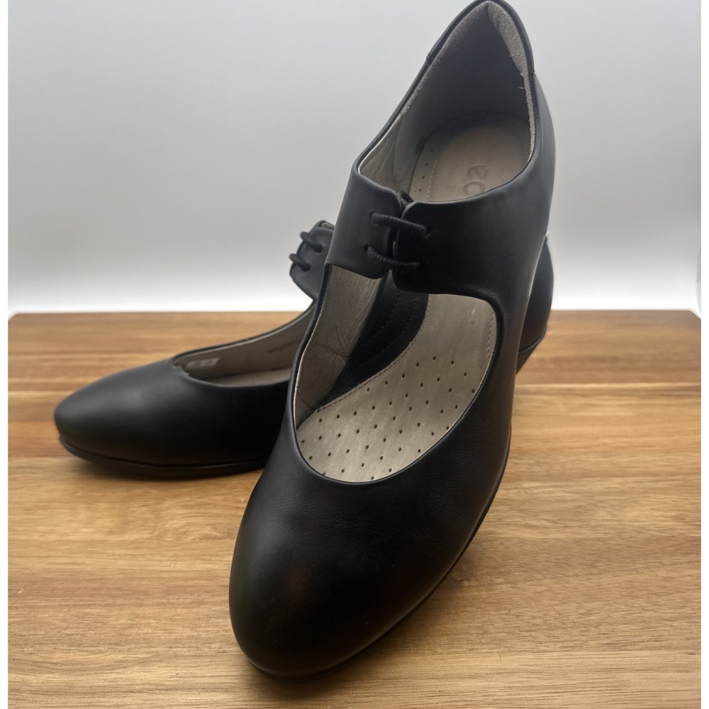 Ecco Women's Shoes Mary Janes Black Leather Lace Up Comfort Size 9-9.5 EU 40